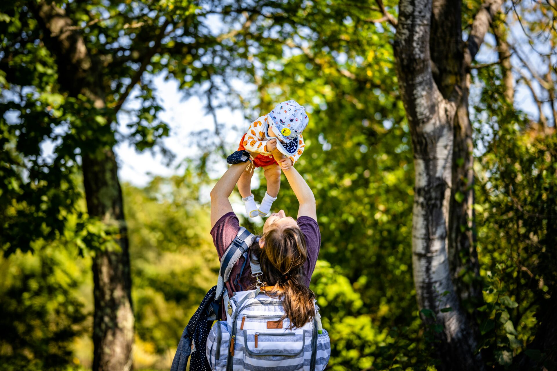 IVF success rate data, illustrated by a parent holding their child in the air in a forest.